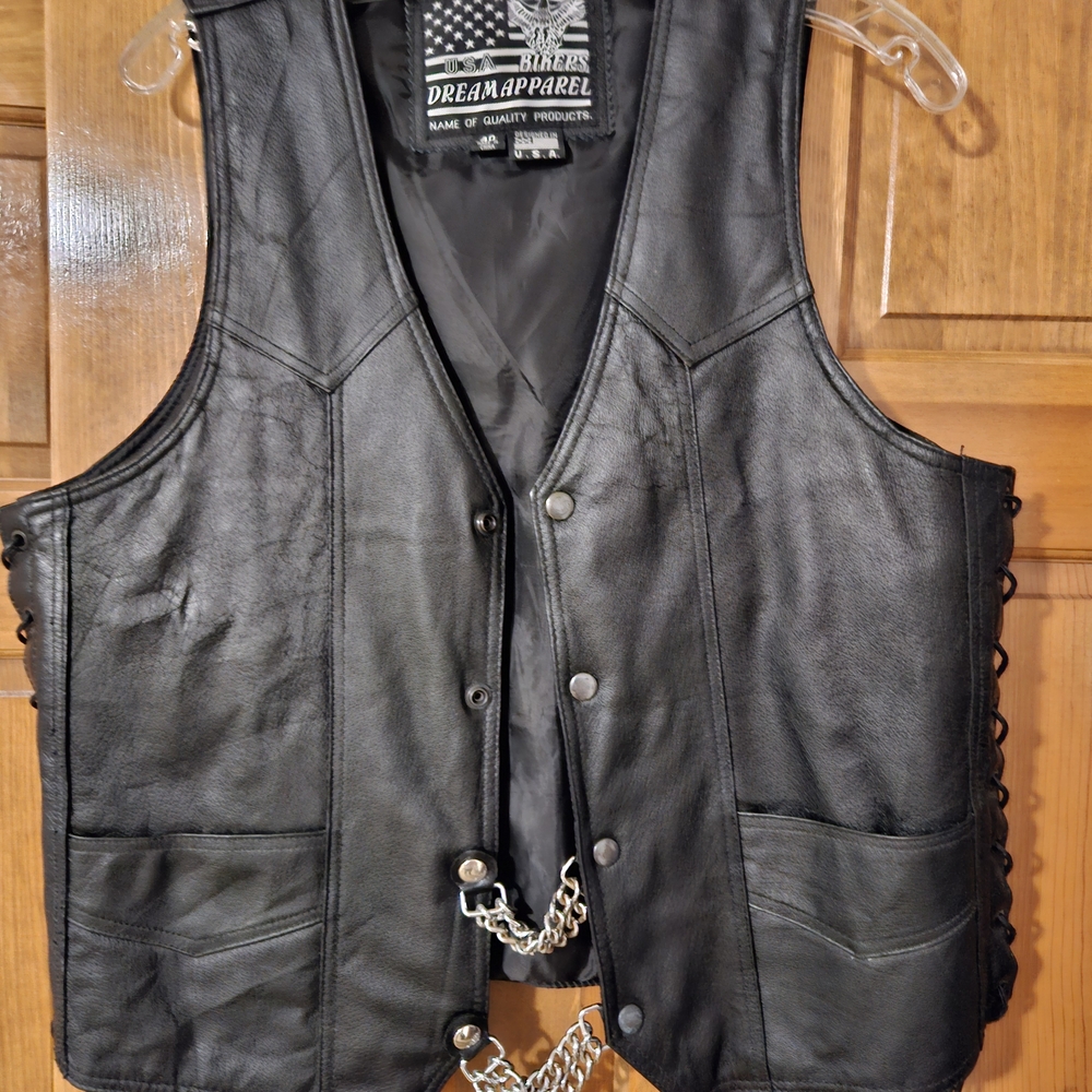 Men's Soft Black Leather Biker Vest NWOT